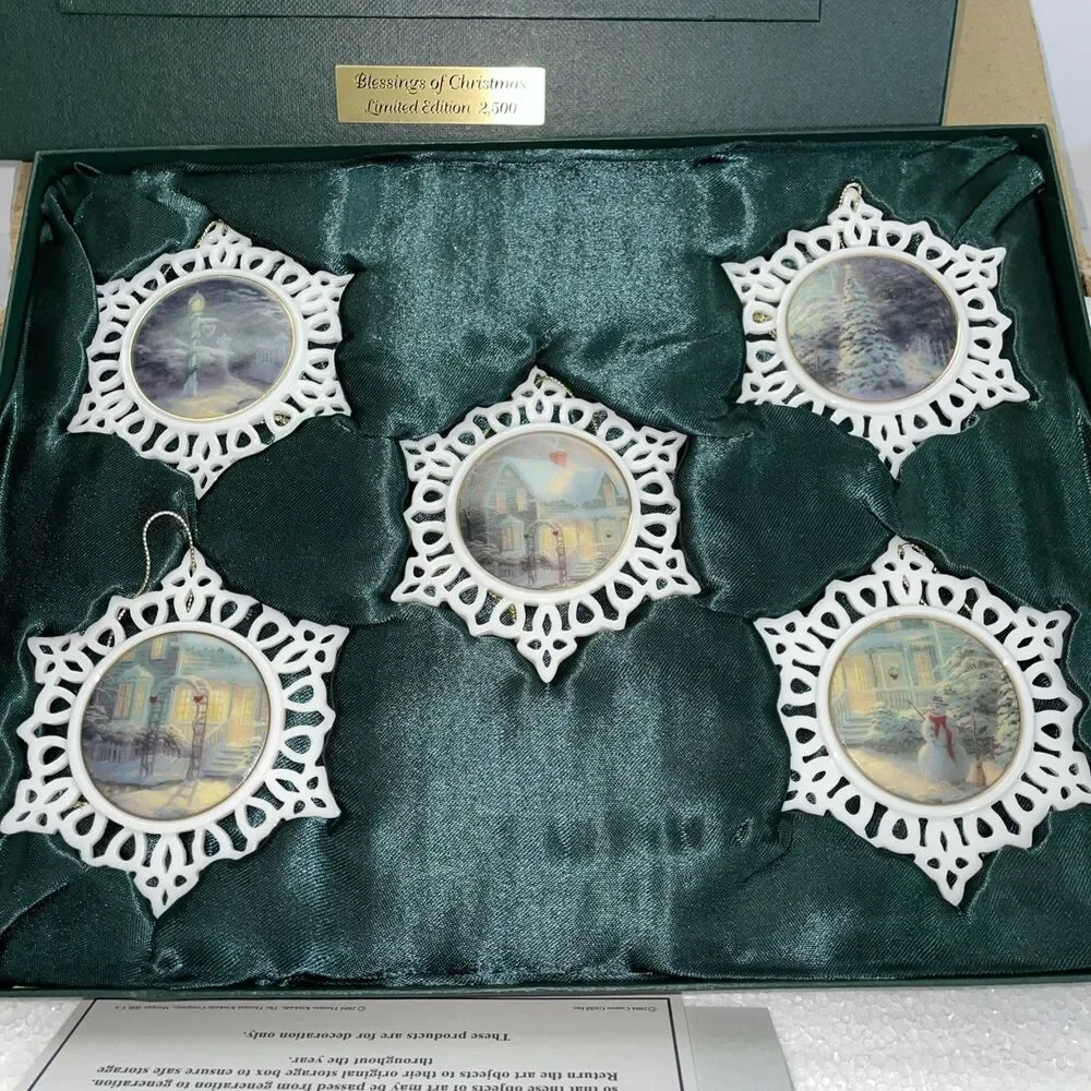 Thomas Kinkade Blessings of Christmas Ornaments Limited Edition Porcelain Set